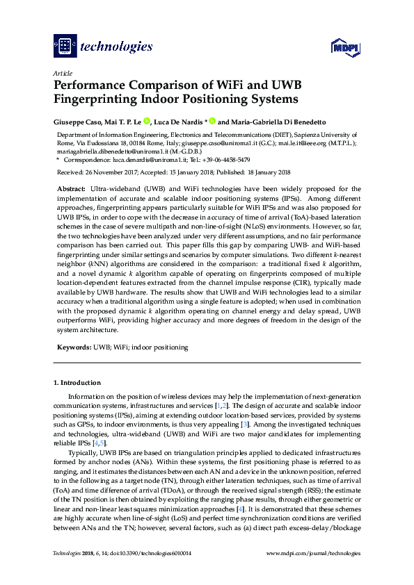 (PDF) Performance Comparison of WiFi and UWB Fingerprinting Indoor ...