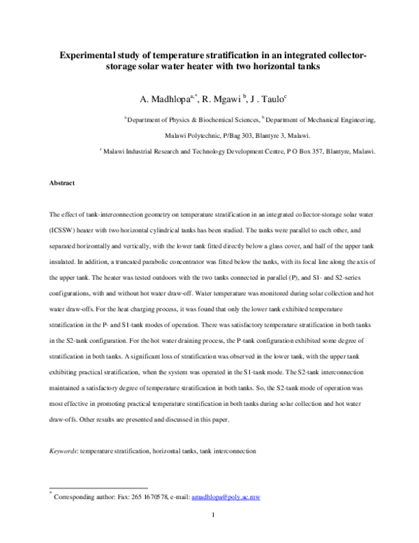 (PDF) Experimental study of temperature stratification in an integrated ...