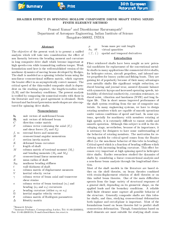 (PDF) Brazier Effect In Spinning Hollow Composite Drive Shaft Using