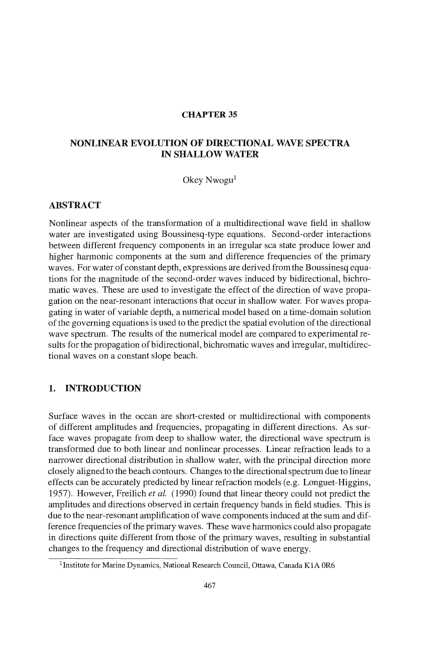 (PDF) Chapter 35 Nonlinear Evolution of Directional Wave Spectra in ...