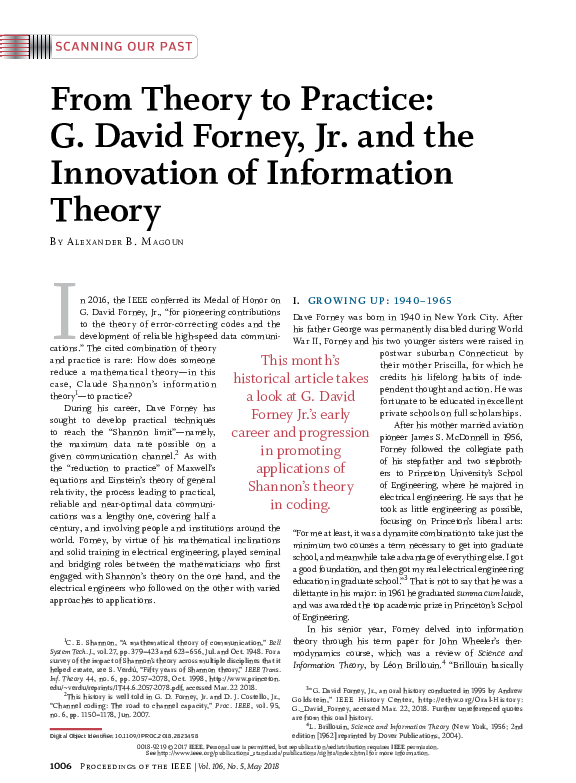 (PDF) From Theory to Practice: G. David Forney, Jr. and the Innovation ...