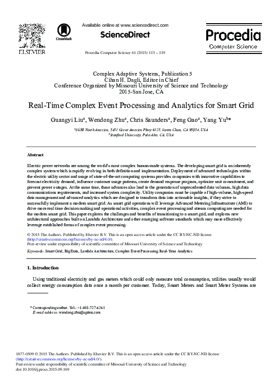 (PDF) Real-time Complex Event Processing and Analytics for Smart Grid