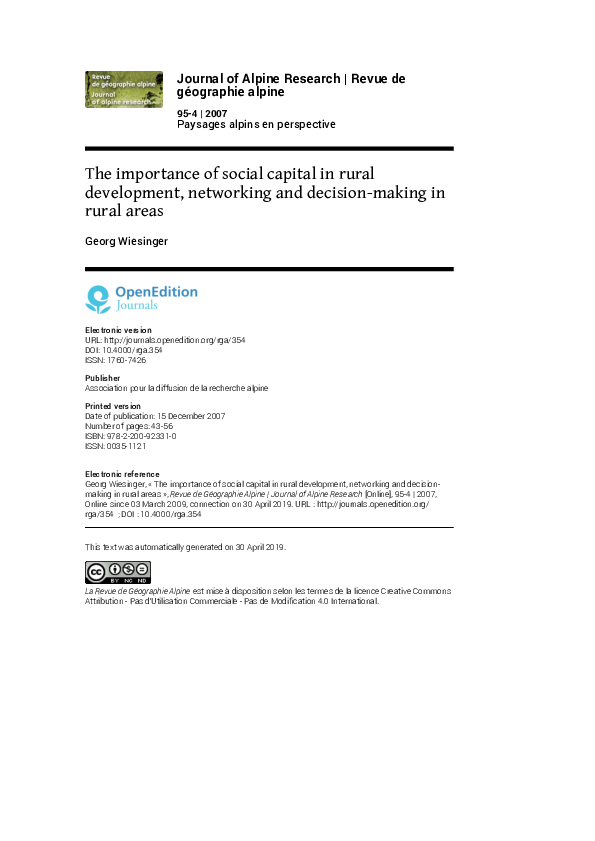 (PDF) The importance of social capital in rural development, networking ...