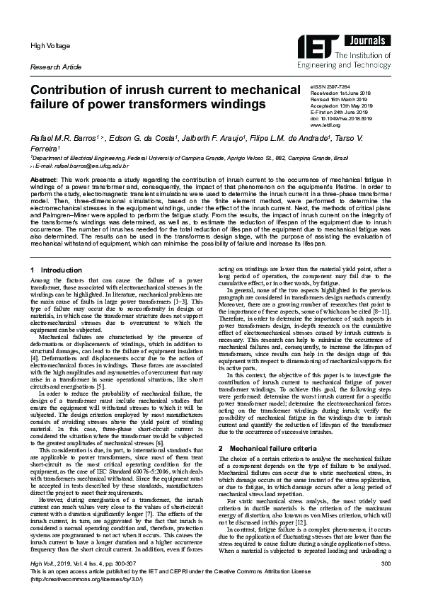 (PDF) The Contribution of Inrush Current to Mechanical Failure of Power ...