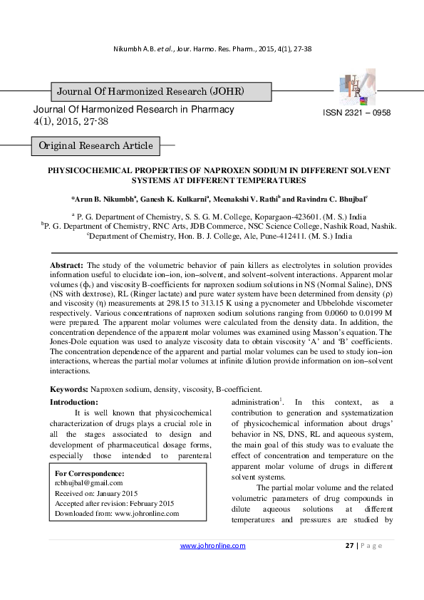 (PDF) Physicochemical Properties of Naproxen Sodium in DI Fferent ...