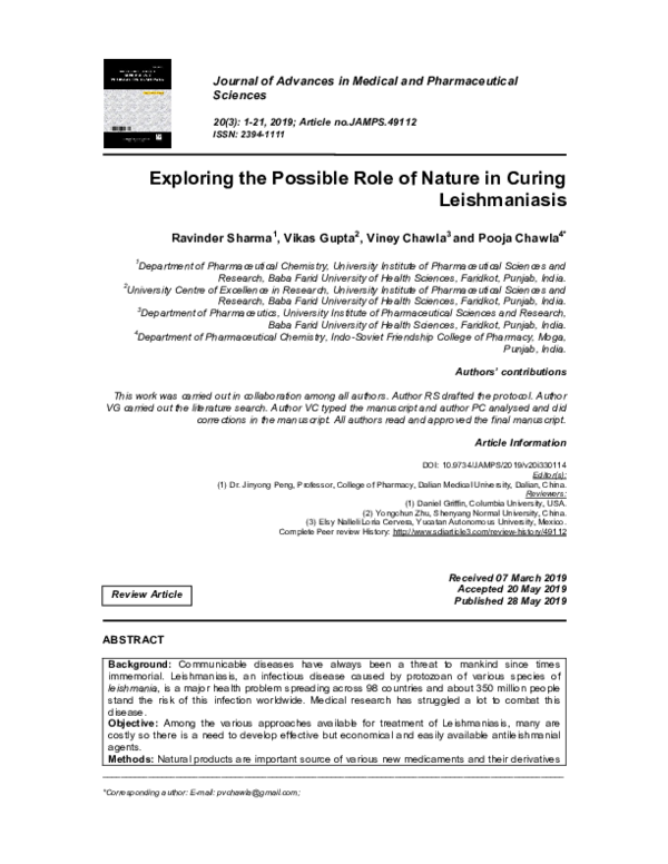 (PDF) Exploring the Possible Role of Nature in Curing Leishmaniasis