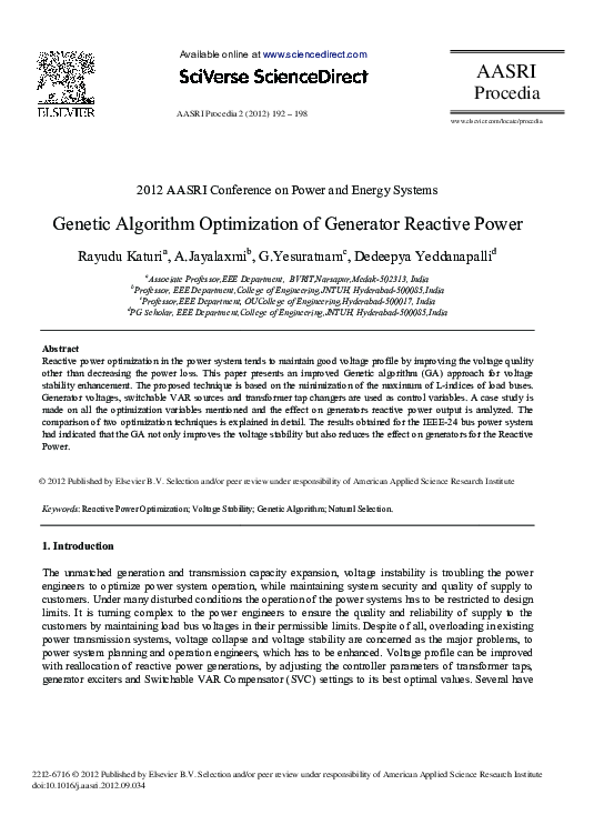 (PDF) Genetic Algorithm Optimization of Generator Reactive Power
