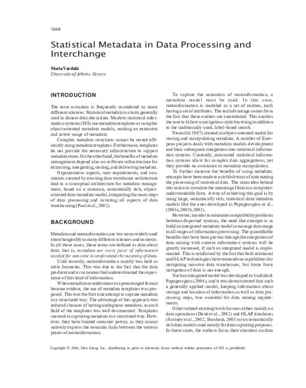 (PDF) Statistical Metadata in Data Processing and Interchange
