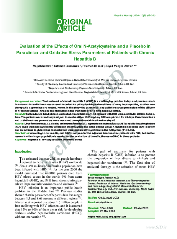 (PDF) Evaluation of the effects of oral N-acetylcysteine and a placebo ...