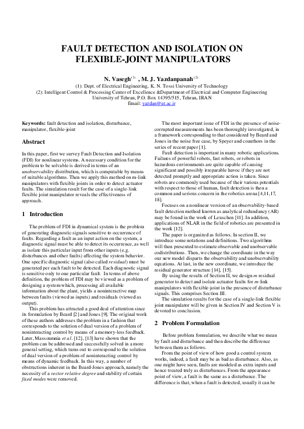 (PDF) Fault detection and isolation on flexible-joint manipulators