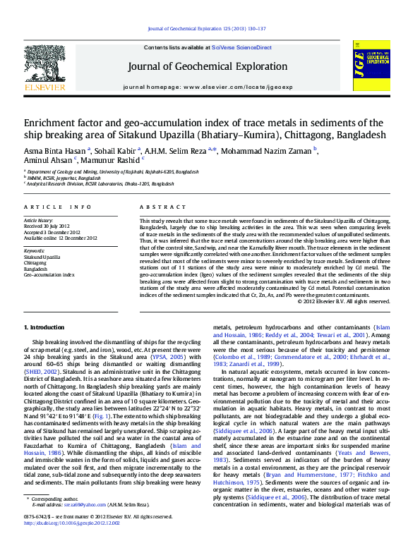 (PDF) Enrichment factor and geo-accumulation index of trace metals in ...