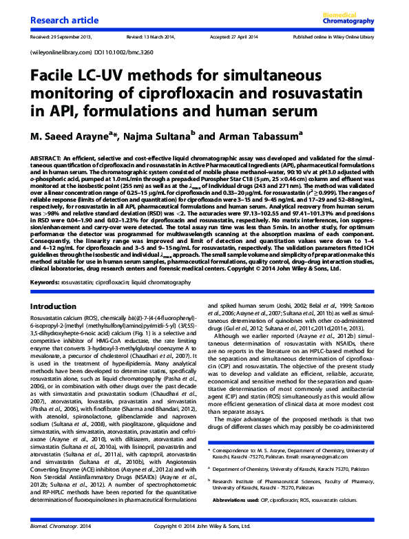 (PDF) Facile LC-UV methods for simultaneous monitoring of ciprofloxacin ...