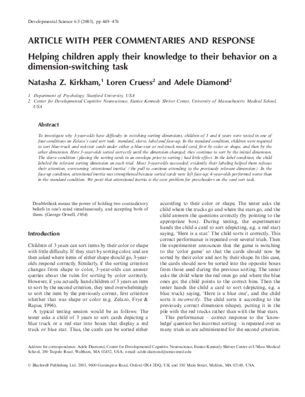 (PDF) Helping children apply their knowledge to their behavior on a ...