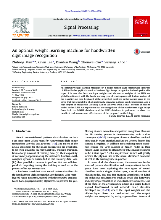 (PDF) An optimal weight learning machine for handwritten digit image ...