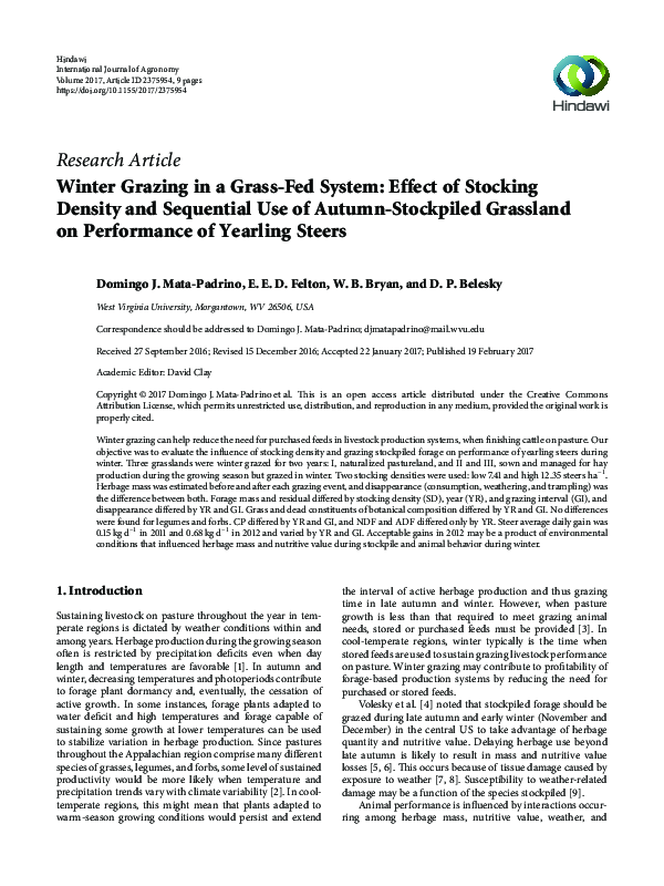 (PDF) Winter Grazing in a Grass-Fed System: Effect of Stocking Density ...