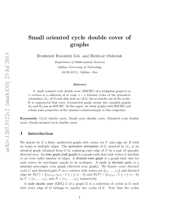 (PDF) Small oriented cycle double cover of graphs | Behrooz Bagheri ...
