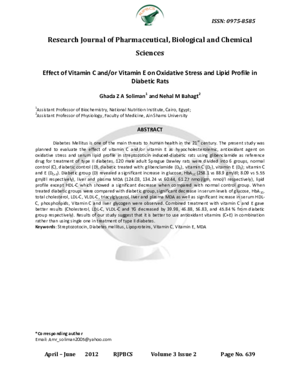 (PDF) Effect of Vitamin C and/or Vitamin E on Oxidative Stress and ...