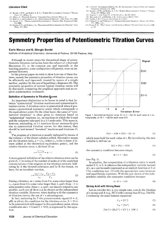 (PDF) Symmetry properties of potentiometric titration curves Carlo Maccà Academia.edu