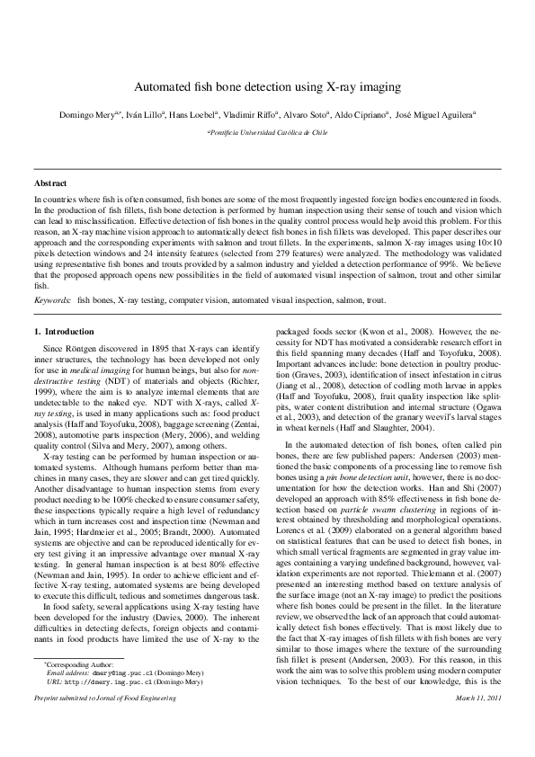 (PDF) Automated fish bone detection using Xray imaging Hans Lobel