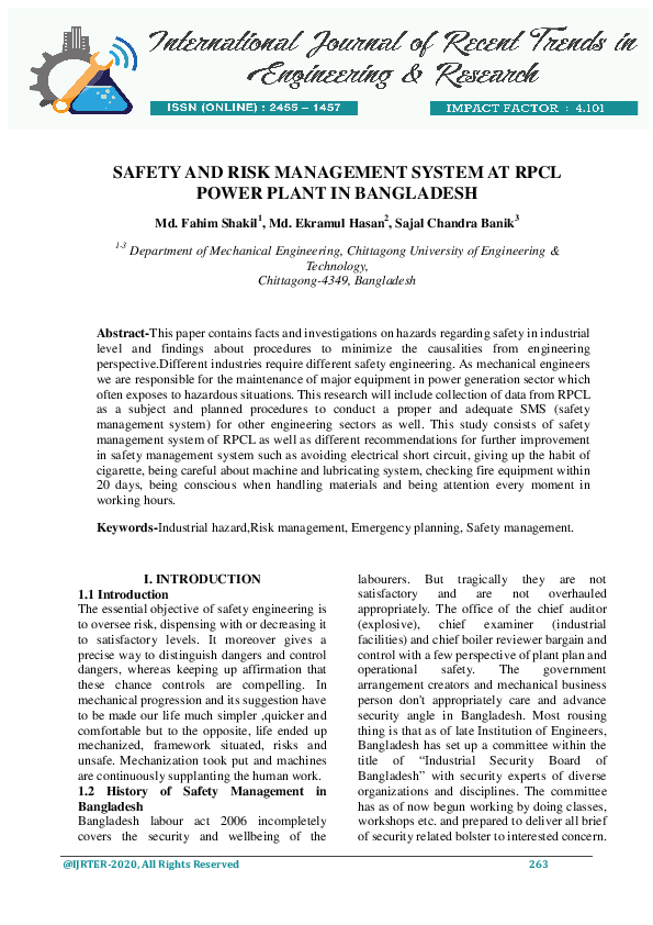 (PDF) Safety and Risk Management System at RPCL Power Plant in Bangladesh