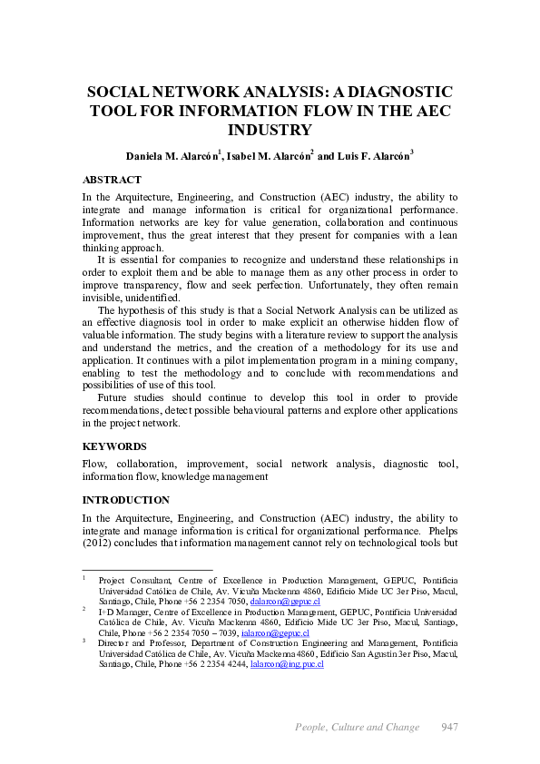 (PDF) Social Network Analysis a Diagnostic Tool for Information Flow in ...