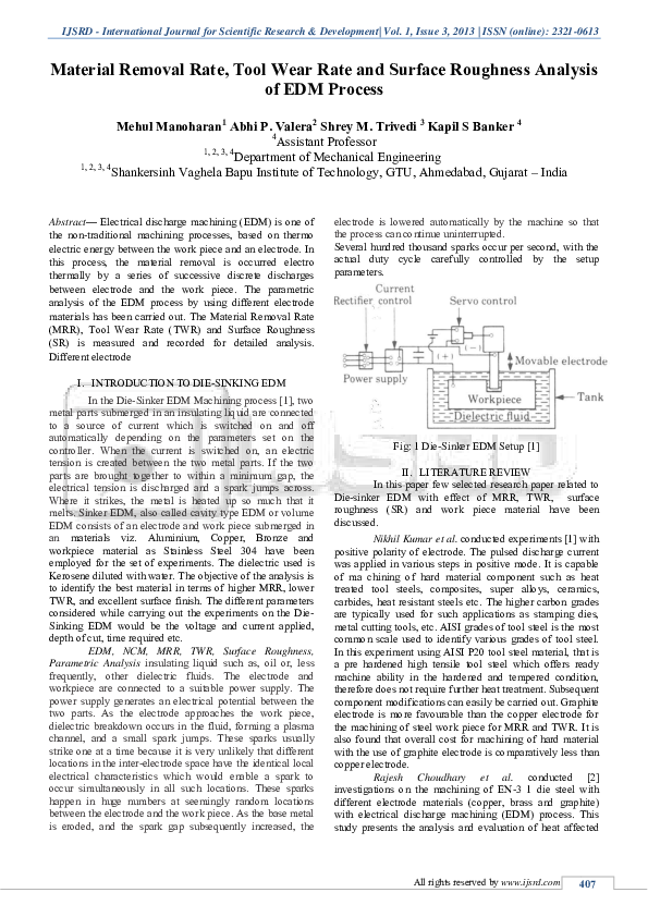 (PDF) Material Removal Rate, Tool Wear Rate and Surface Roughness ...