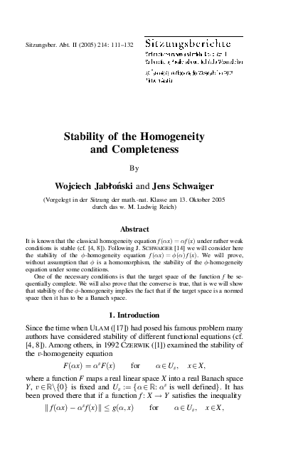 (PDF) Stability of the Homogeneity and Completeness By