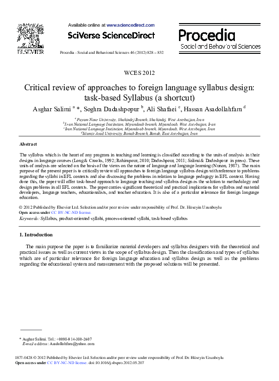(PDF) Critical Review of Approaches to Foreign Language Syllabus Design ...