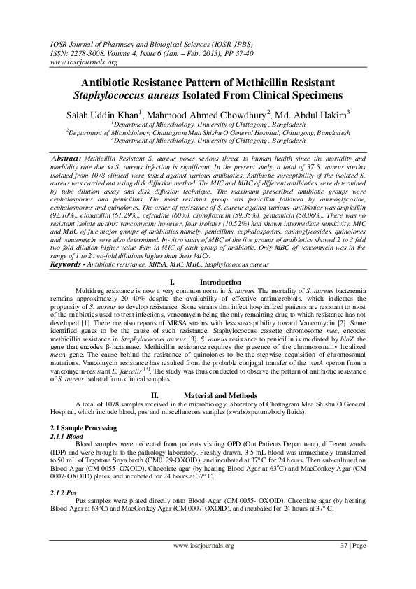 (PDF) Antibiotic Resistance Pattern of Methicillin Resistant ...