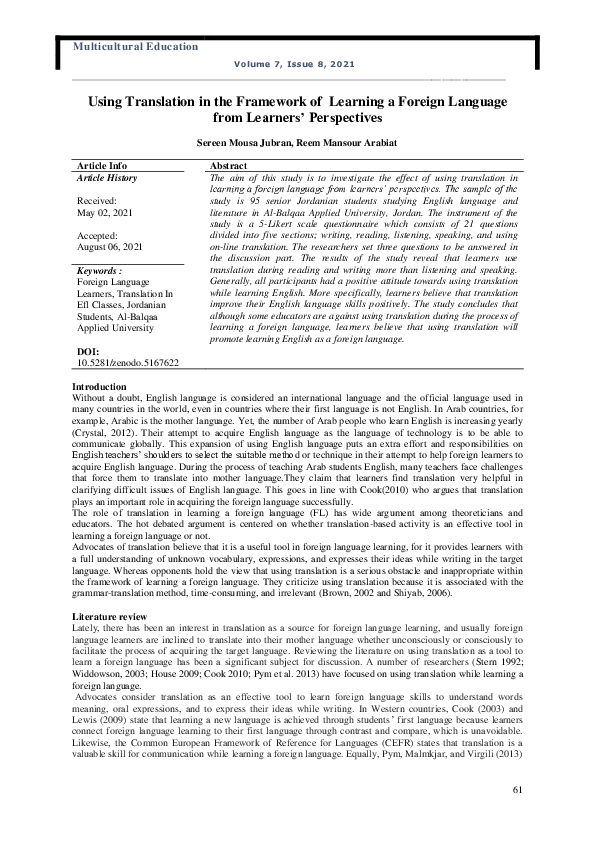 (PDF) Using Translation in the Framework of Learning a Foreign Language ...