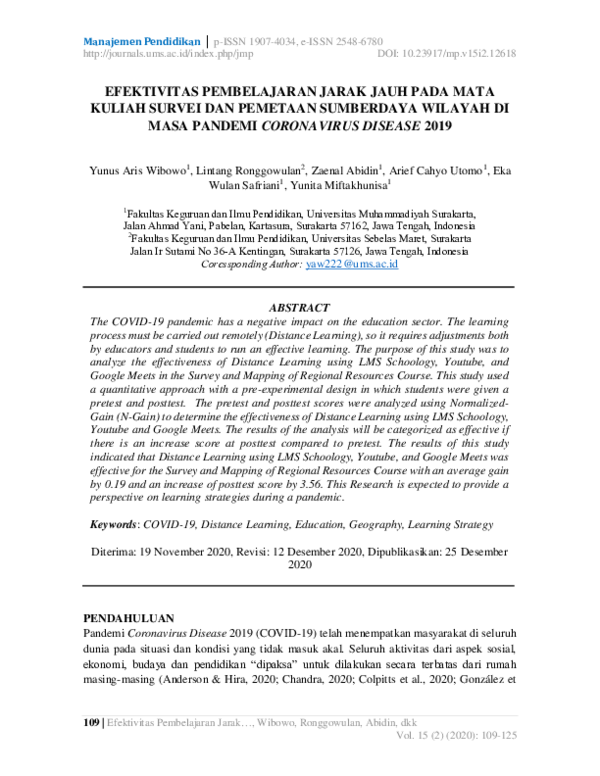 (PDF) Efektivitas Pembelajaran Jarak Jauh Pada Mata Kuliah Survei Dan ...