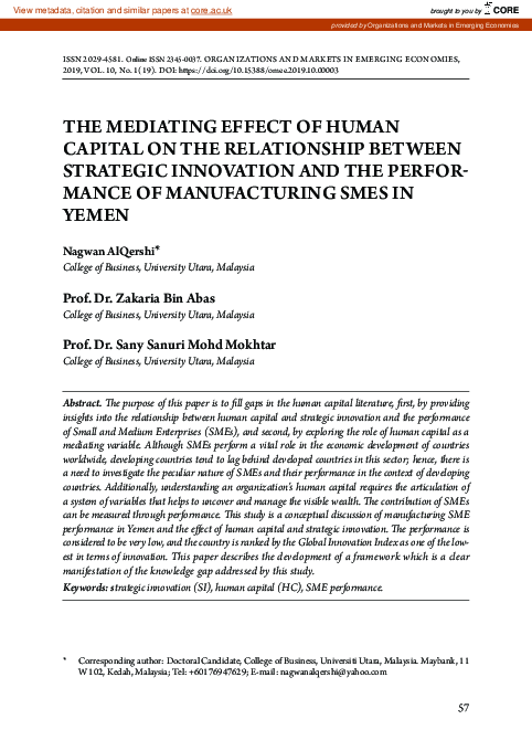 (PDF) The Mediating Effect of Human Capital on the Relationship Between ...