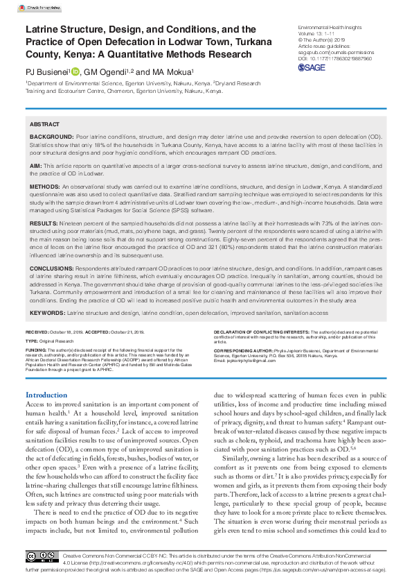  PDF Latrine Structure Design And Conditions And The Practice Of 