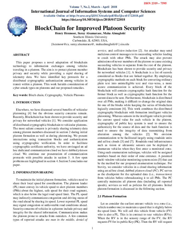 (PDF) BlockChain for Improved Platoon Security