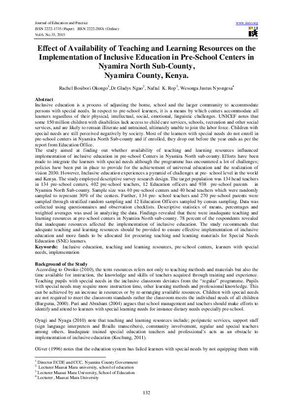 (PDF) Effect of Availability of Teaching and Learning Resources on the