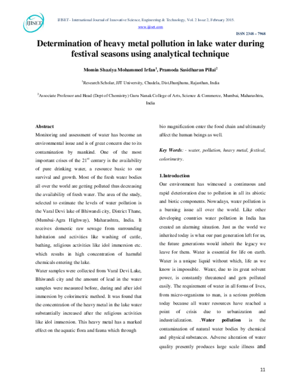 (PDF) Determination of heavy metal pollution in lake water during ...
