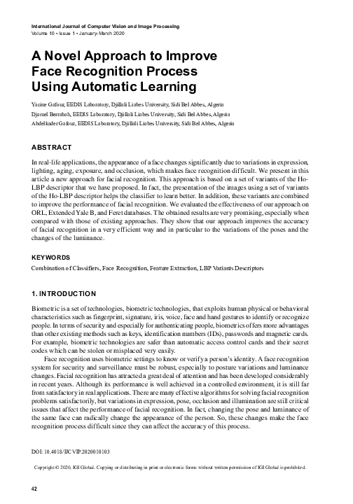 (PDF) A Novel Approach to Improve Face Recognition Process Using ...