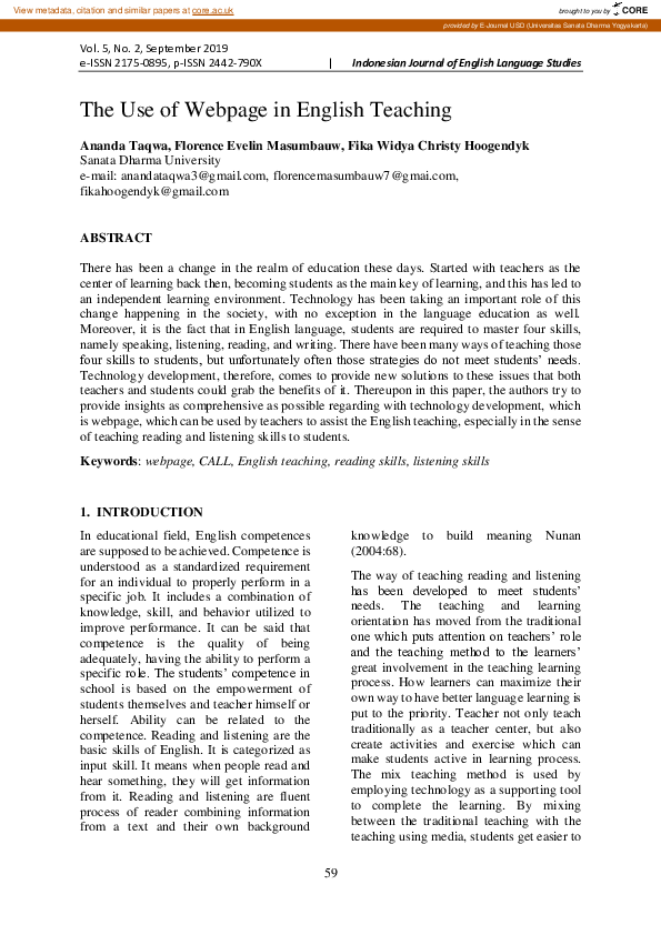 (PDF) The Use of Webpage in English Teaching