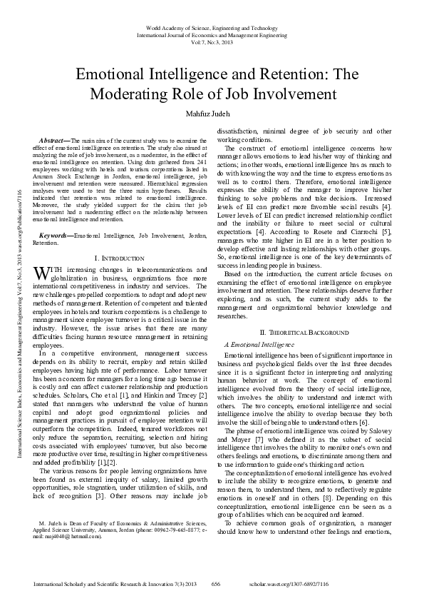 (PDF) Emotional Intelligence And Retention: The Moderating Role Of Job ...