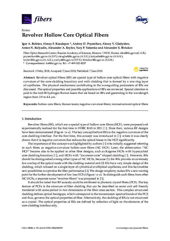 (PDF) Revolver Hollow Core Optical Fibers | Andrey Pryamikov - Academia.edu