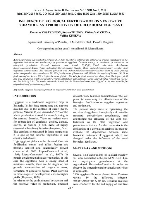 (PDF) Influence of Biological Fertilization on Vegetative Behaviour and ...
