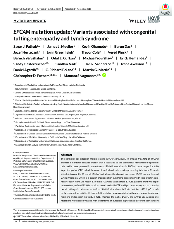 (PDF) EPCAM mutation update: Variants associated with congenital ...