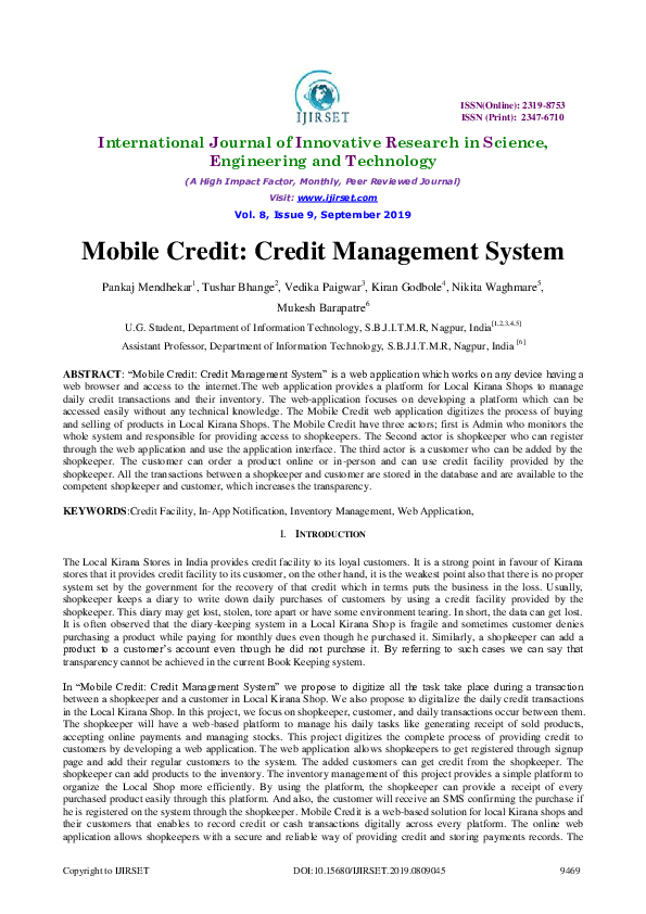 (PDF) Mobile Credit: Credit Management System