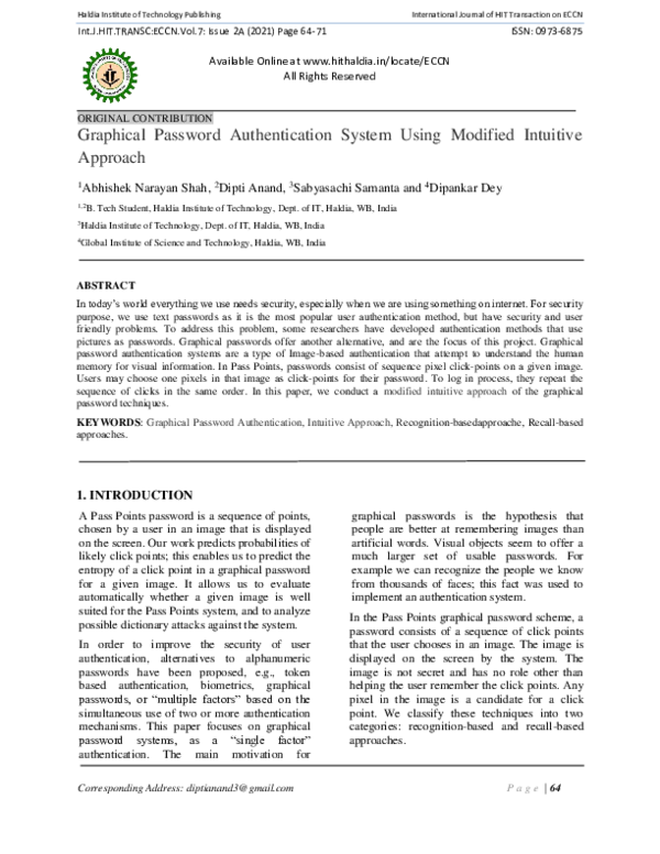 (PDF) Graphical Password Authentication System Using Modified Intuitive ...