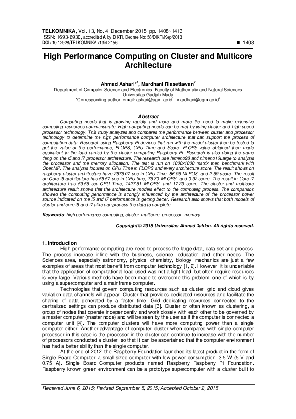 (PDF) High Performance Computing on Cluster and Multicore Architecture