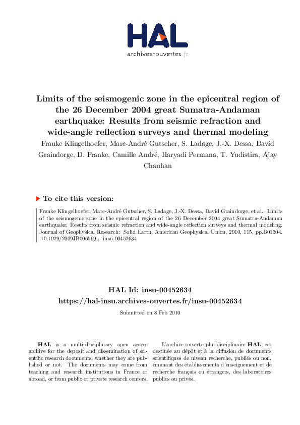 (PDF) Limits of the seismogenic zone in the epicentral region of the 26 ...