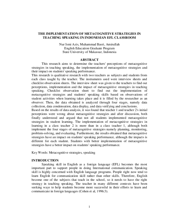 (PDF) The Implementation of Metacognitive Strategies in Teaching ...