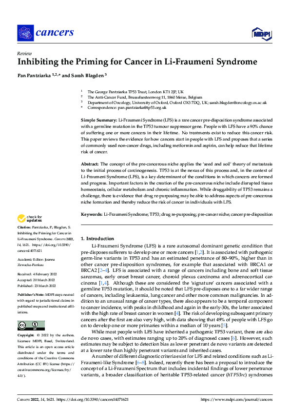 (PDF) Inhibiting the Priming for Cancer in Li-Fraumeni Syndrome