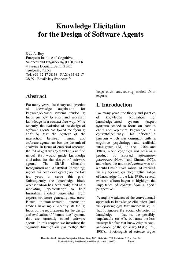 (PDF) Knowledge Elicitation for the Design of Software Agents