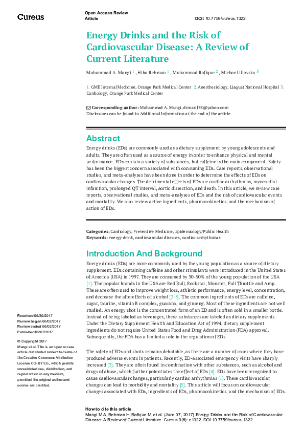 (PDF) Energy Drinks and the Risk of Cardiovascular Disease: A Review of ...